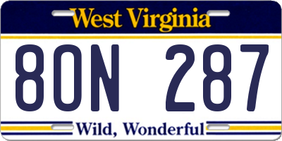 WV license plate 8ON287