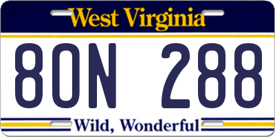WV license plate 8ON288