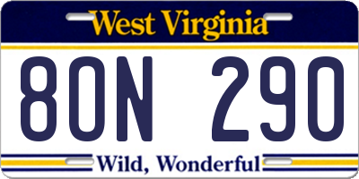 WV license plate 8ON290