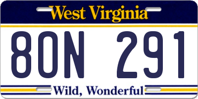 WV license plate 8ON291