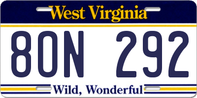 WV license plate 8ON292