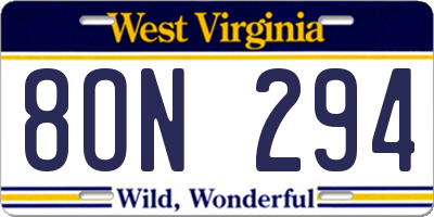 WV license plate 8ON294