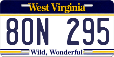 WV license plate 8ON295