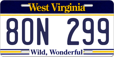 WV license plate 8ON299