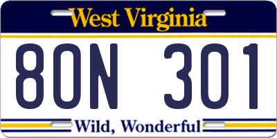 WV license plate 8ON301