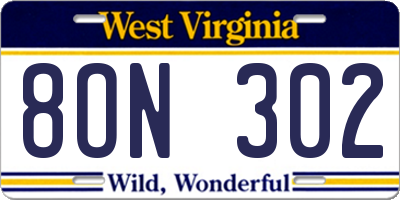WV license plate 8ON302