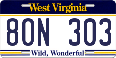 WV license plate 8ON303