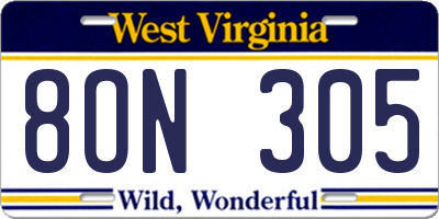 WV license plate 8ON305