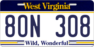 WV license plate 8ON308