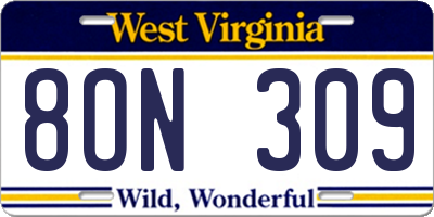 WV license plate 8ON309