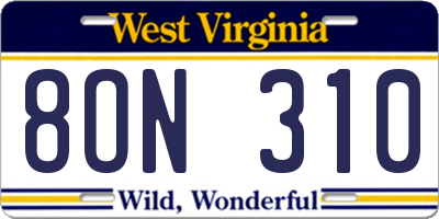 WV license plate 8ON310