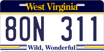 WV license plate 8ON311