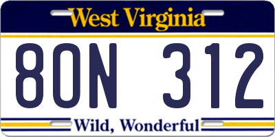 WV license plate 8ON312