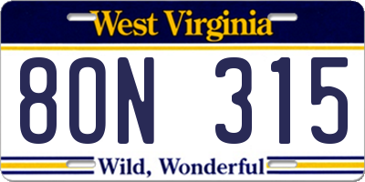 WV license plate 8ON315