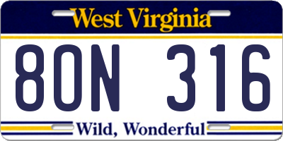 WV license plate 8ON316