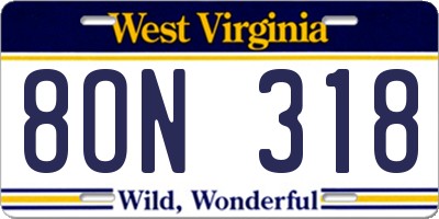 WV license plate 8ON318