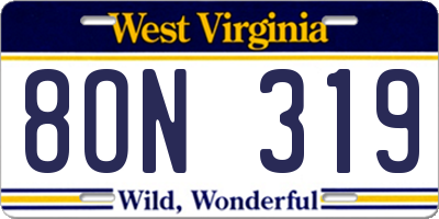 WV license plate 8ON319