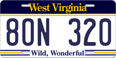 WV license plate 8ON320