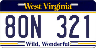 WV license plate 8ON321