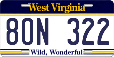 WV license plate 8ON322