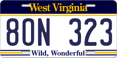 WV license plate 8ON323