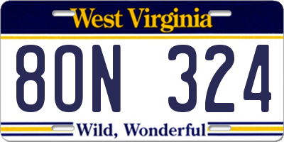 WV license plate 8ON324