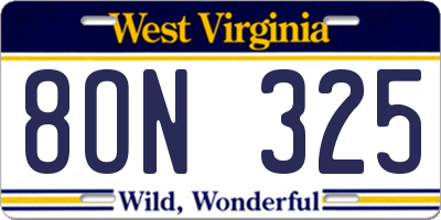 WV license plate 8ON325