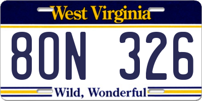 WV license plate 8ON326
