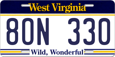 WV license plate 8ON330