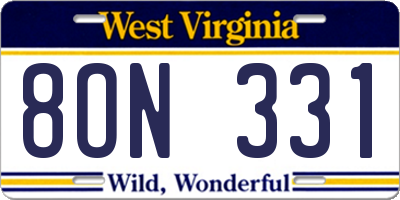 WV license plate 8ON331