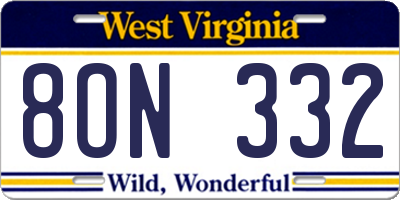 WV license plate 8ON332