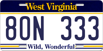 WV license plate 8ON333