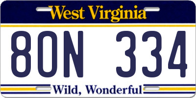 WV license plate 8ON334
