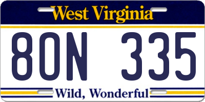 WV license plate 8ON335
