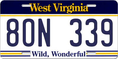 WV license plate 8ON339