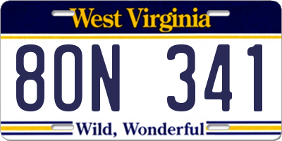 WV license plate 8ON341
