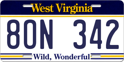WV license plate 8ON342