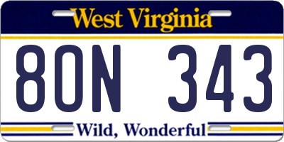 WV license plate 8ON343