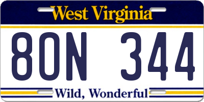 WV license plate 8ON344