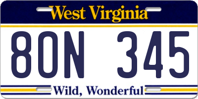 WV license plate 8ON345