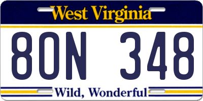WV license plate 8ON348
