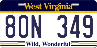 WV license plate 8ON349