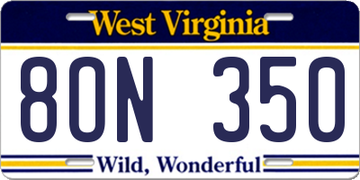 WV license plate 8ON350