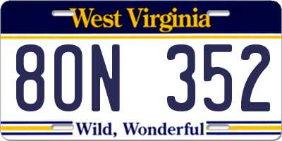WV license plate 8ON352