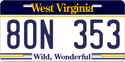 WV license plate 8ON353