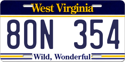 WV license plate 8ON354