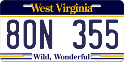 WV license plate 8ON355