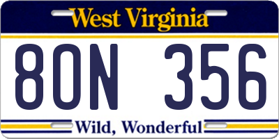 WV license plate 8ON356