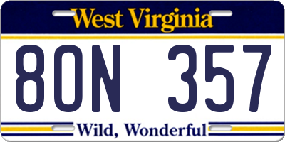 WV license plate 8ON357