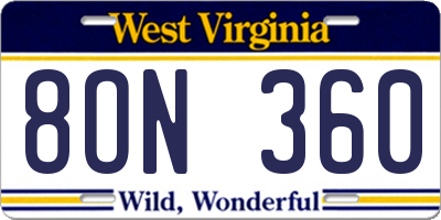WV license plate 8ON360
